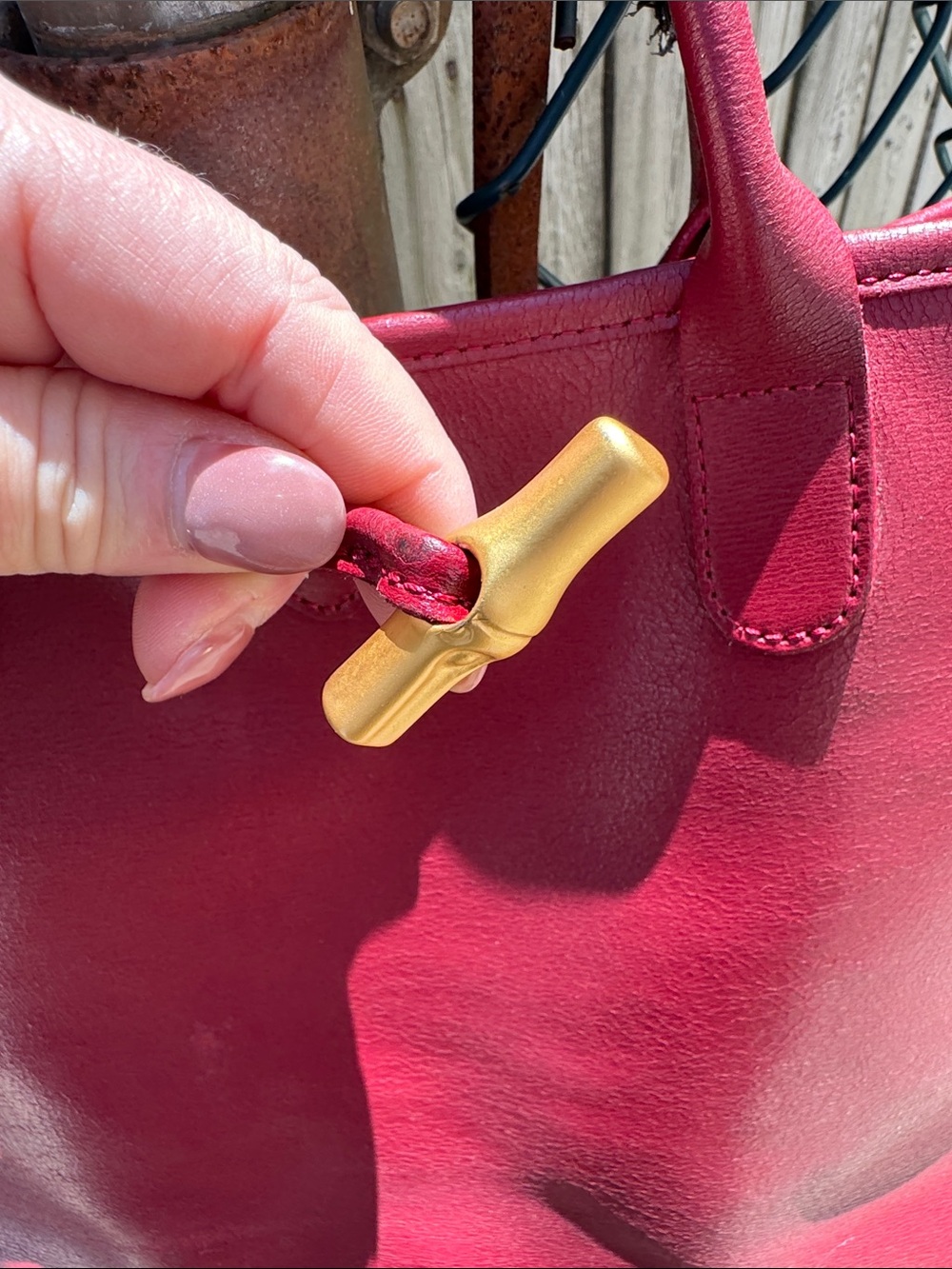 Longchamp Red Russo Leather Tote with Bamboo inspired Toggle closure - Picture 13 of 15